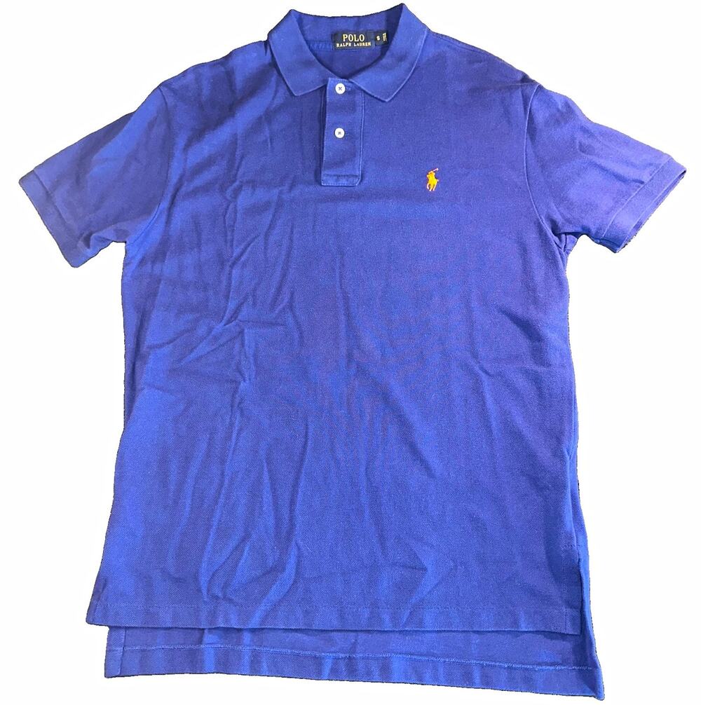 Polo Ralph Lauren Shirt Mens Small S Blue Polo Short Sleeve Orange Pony SS EUC
